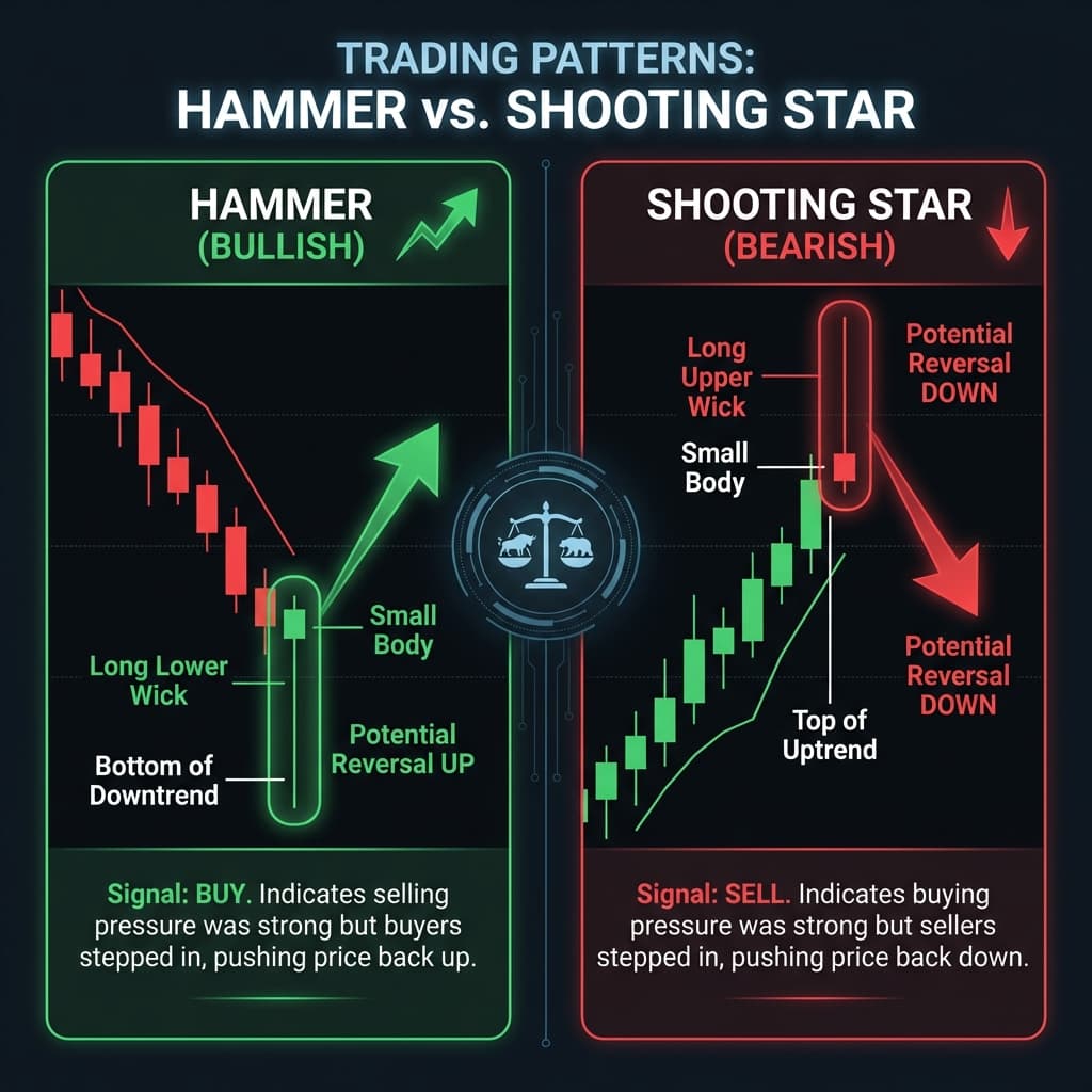 錘子線 vs 射擊之星反轉形態比較