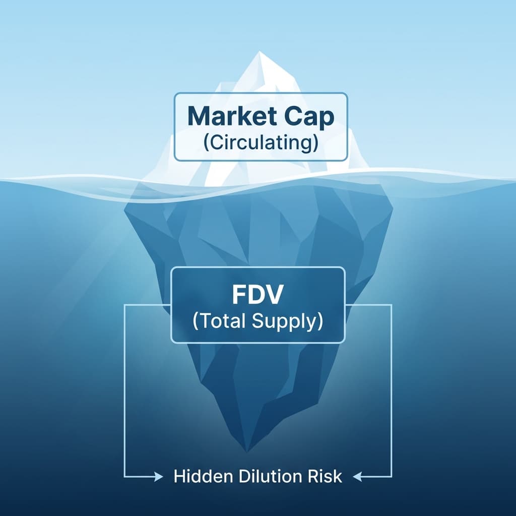 市值 (Market Cap) vs 完全稀釋估值 (FDV) 差異示意圖